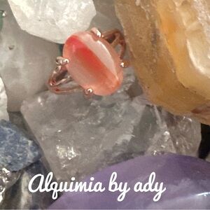 Silver and red crazy lace agate gem ring